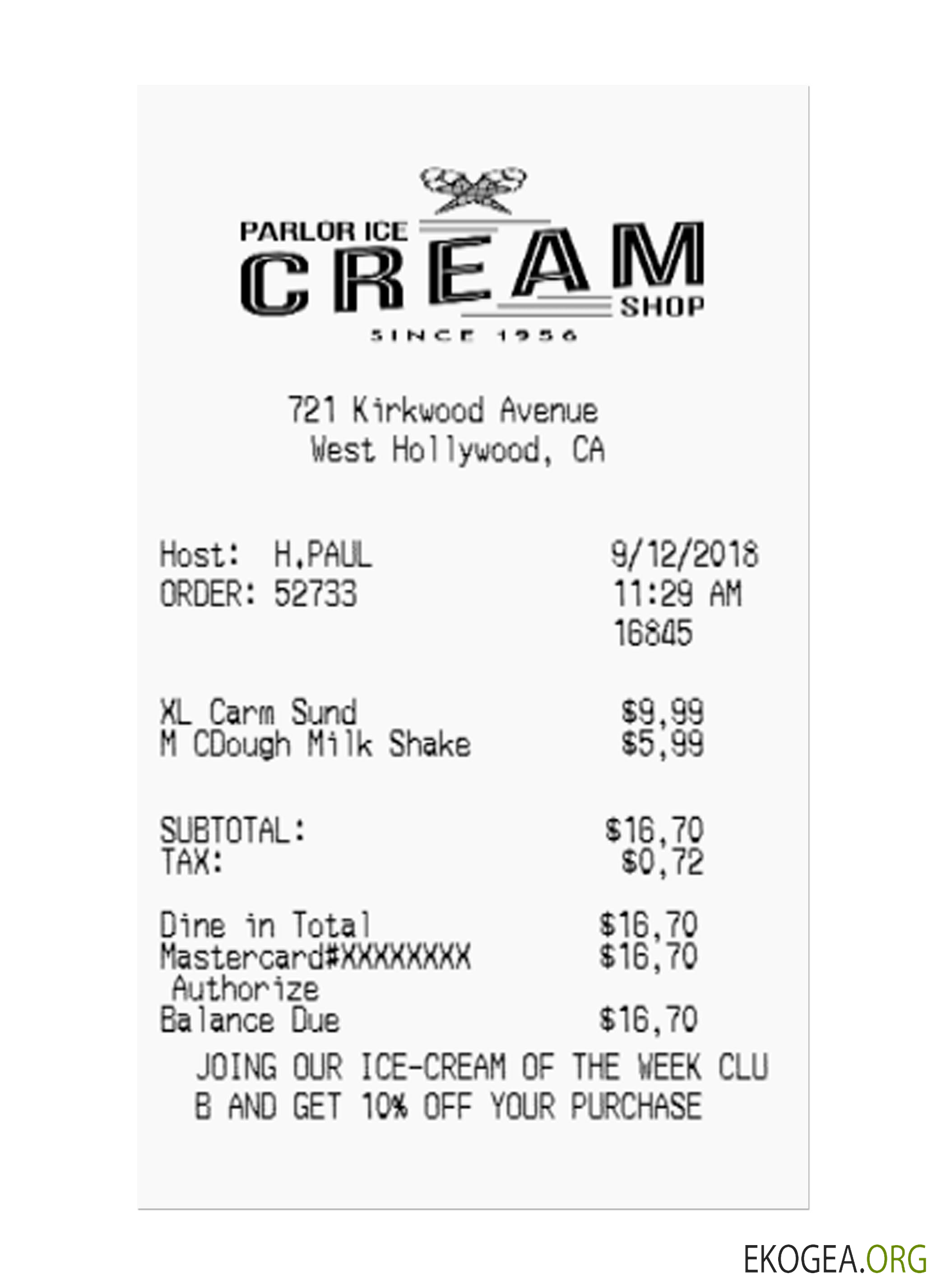 Chèque de paiement ICE CREAM SHOP